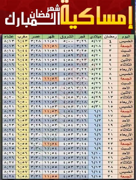 مواقيت الافطار رمضان 2019 - امساكيه رمضان 2019 5275 3